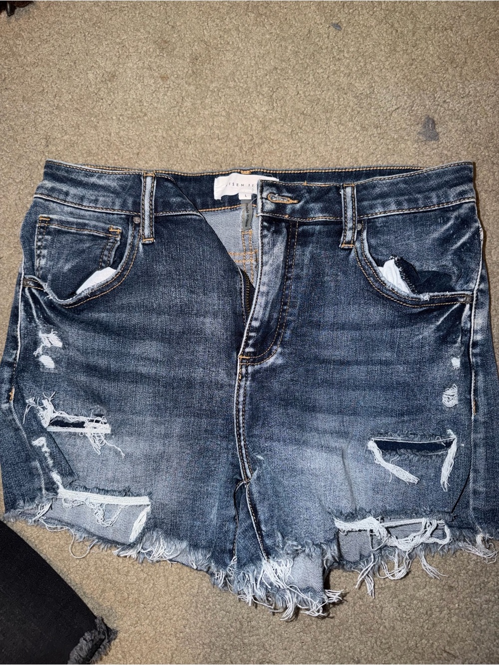 Women's Distressed Dark Blue Denim Jean Shorts